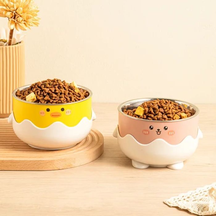 Triple Part Single Pet Cartoon Face Design Food Bowl for Pet Cat & Puppy