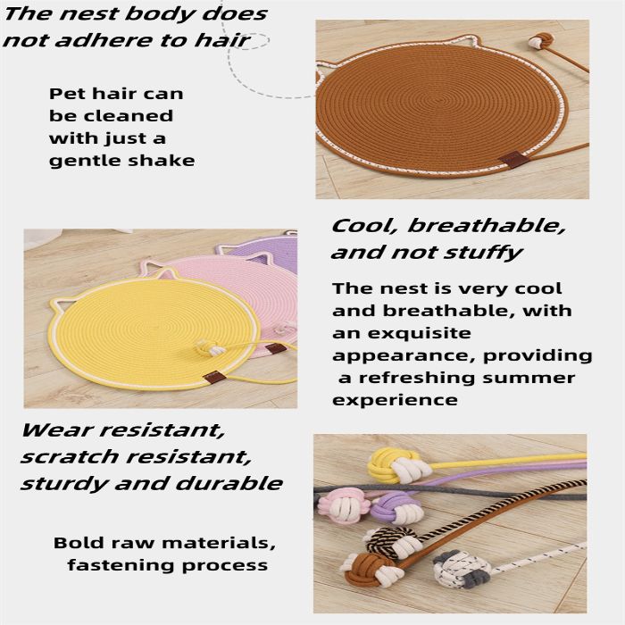 Multipurpose Woven Cotton Cord Cat Scratching / scratcher Pad as Pet Bed with Teaser Ball