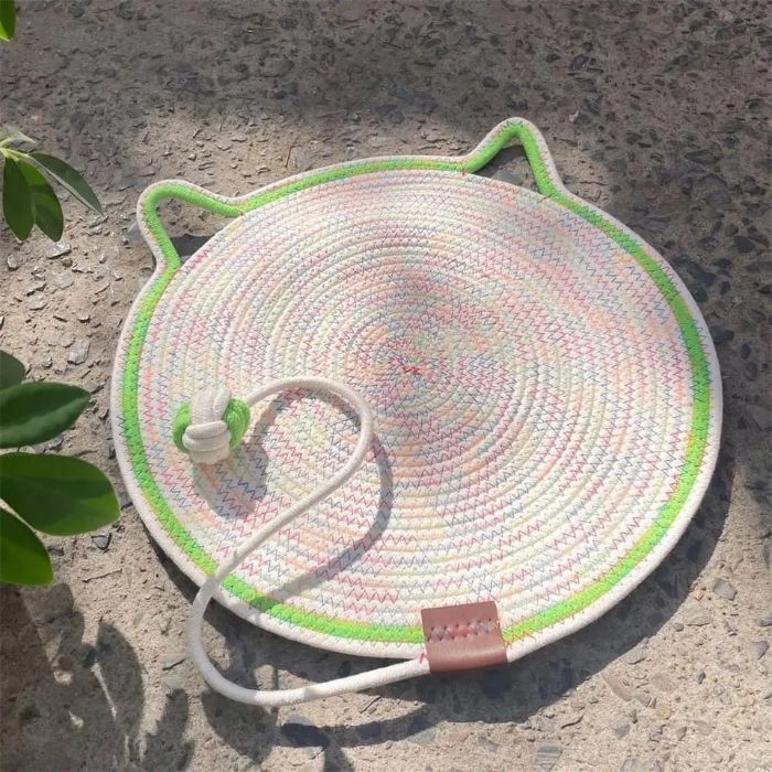 Multipurpose Woven Cotton Cord Cat Scratching / scratcher Pad as Pet Bed with Teaser Ball