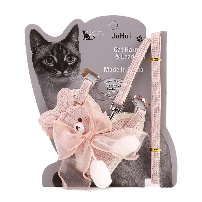 Bow Type Cartoon Design Pet Cat Adjustable Harness with Leash