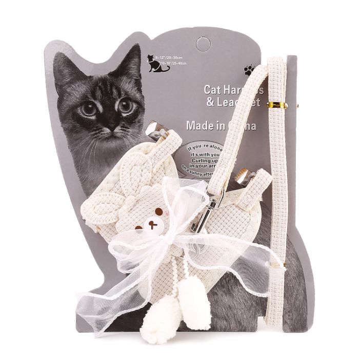 Bow Type Cartoon Design Pet Cat Adjustable Harness with Leash