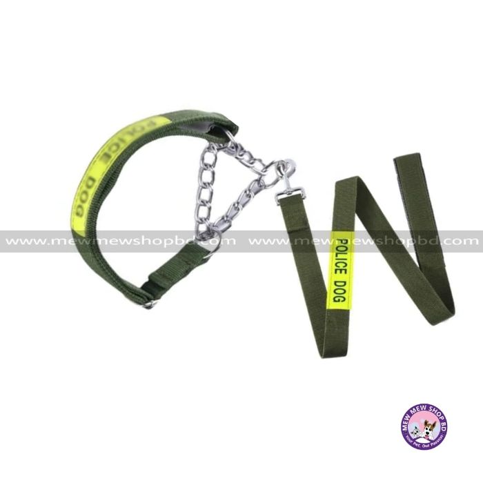 Police Dog Printed Adjustable Choke Collar with Leash for Puppy & Dog