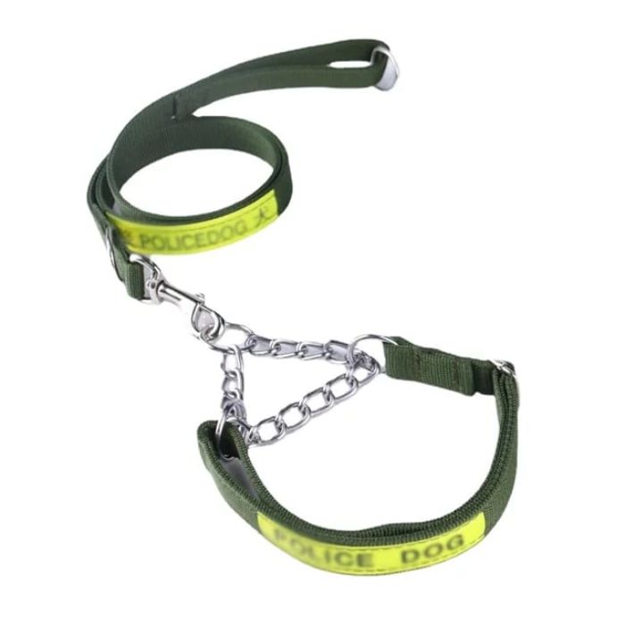Police Dog Printed Adjustable Choke Collar with Leash for Puppy & Dog