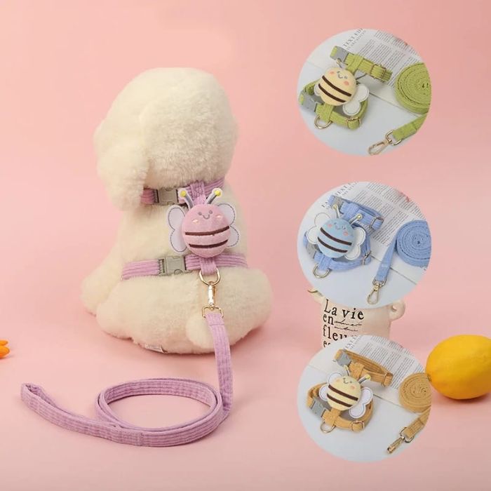 Bee Design Fashionable Adjustable Pet Cat Body Harness with Leash