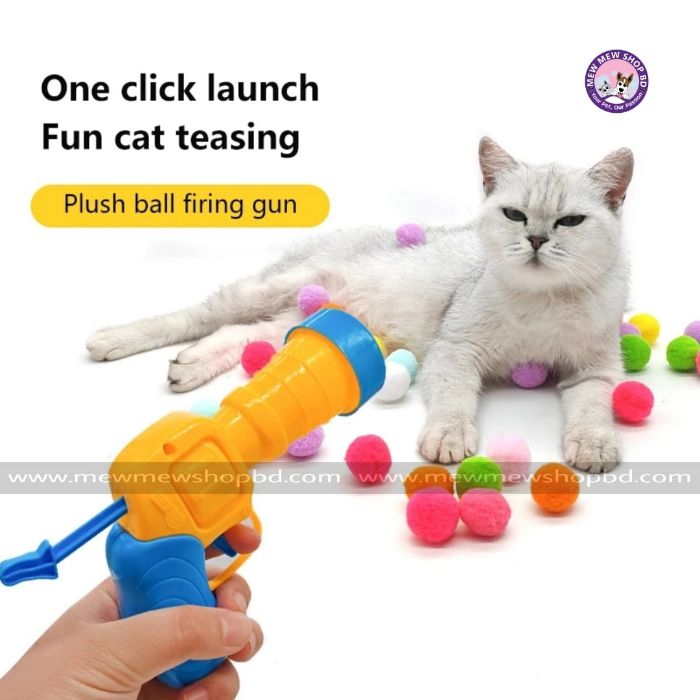 20pcs Cat Plush Ball with Toy Gun Plush Ball Firing Gun Teaser for Pet Cat