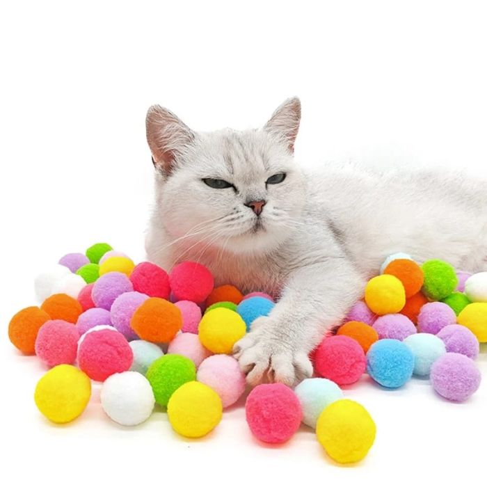 20pcs Cat Plush Ball with Toy Gun Plush Ball Firing Gun Teaser for Pet Cat