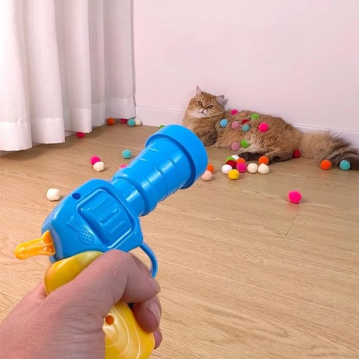 20pcs Cat Plush Ball with Toy Gun Plush Ball Firing Gun Teaser for Pet Cat