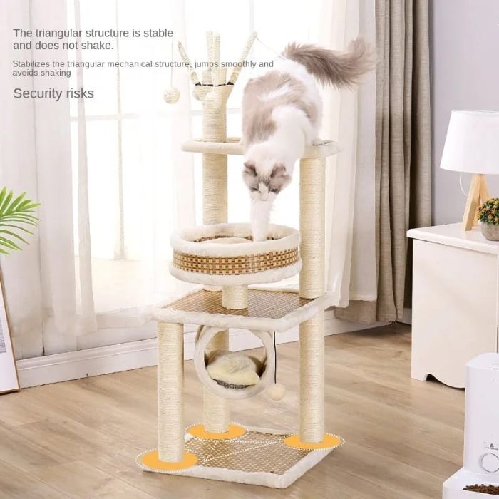 Pet Cat Scratching Post / Tree with Sleeping Bed & Tunnel having 4pcs Sisal Stick Ball