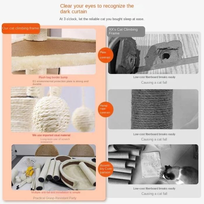 Pet Cat Scratching Post / Tree with Sleeping Bed & Tunnel having 4pcs Sisal Stick Ball