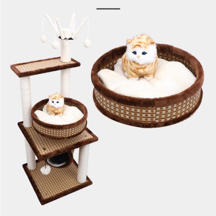 Pet Cat Scratching Post / Tree with Sleeping Bed & Tunnel having 4pcs Sisal Stick Ball