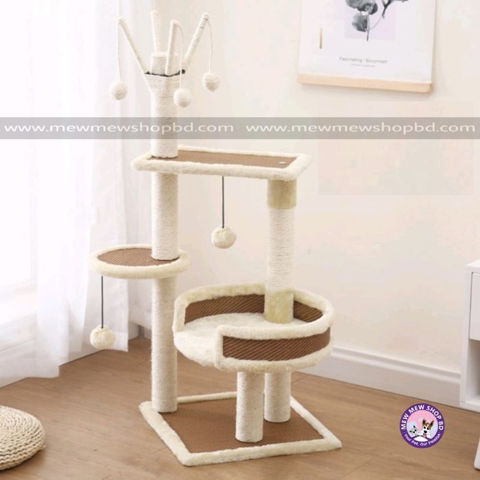 Triple Step Cat Scratching Post / Tree for Pet Cat with 4pcs Sisal Stick Plush Ball