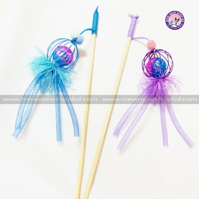 Wooden Cage Ball Teaser with Ribbons for Pet Cat