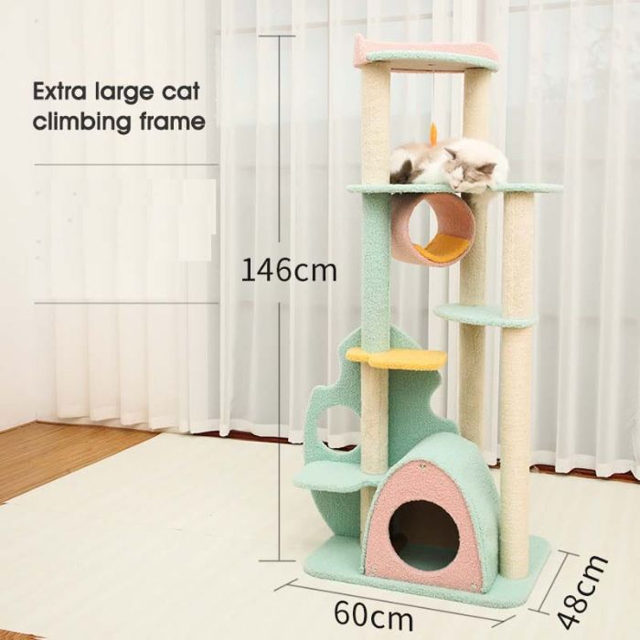Cat Leaf Design Scratching Post / Tree with Tunnel & Sleeping House