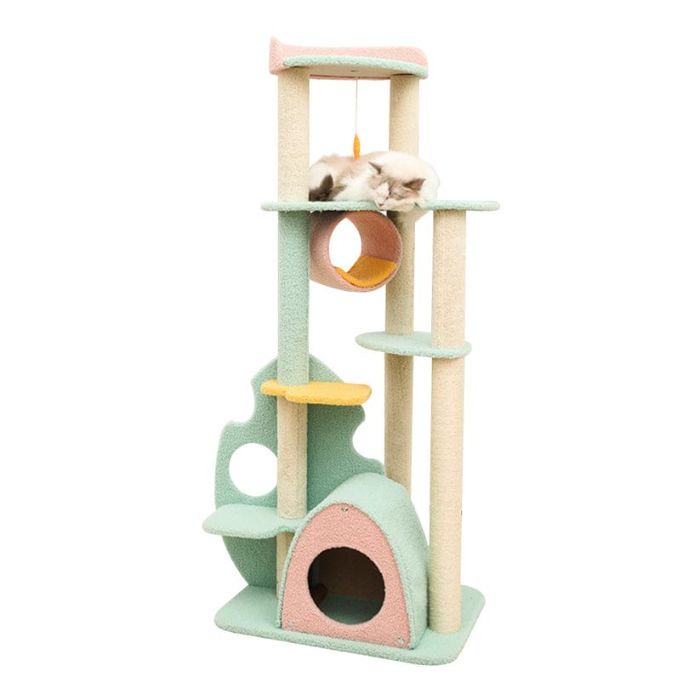 Cat Leaf Design Scratching Post / Tree with Tunnel & Sleeping House