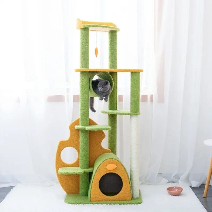 Cat Leaf Design Scratching Post / Tree with Tunnel & Sleeping House