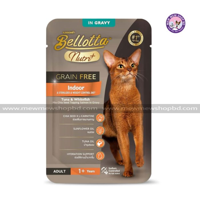 Bellotta Indoor Adult Cat Food Nutri+ Grain Free Tuna & Whitefish with Chia Seed Topping Salmon in Gravy 70g (BUY 1 GET 1 ) - (EXP: 7/3/26)