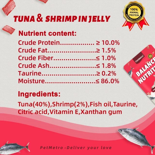 PetMetro Balance Nutrition Cat Pouch Tuna and Shrimp in Jelly 85g