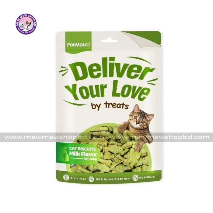 PetMetro Deliver Your Love Cat Biscuits in Milk Flavor 100g (Exp Date: 5/11/2025)