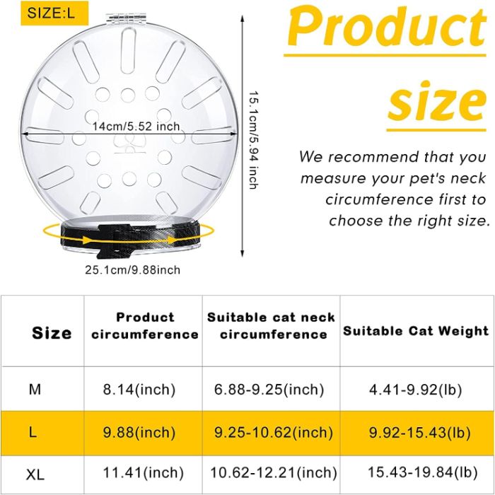 Premium Pet Cat Round Breathable Helmet Protective Cats Prevent Biting Transparent Head Shield for Grooming