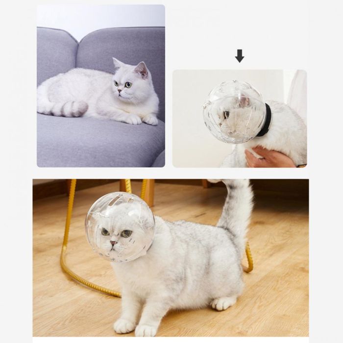 Premium Pet Cat Round Breathable Helmet Protective Cats Prevent Biting Transparent Head Shield for Grooming