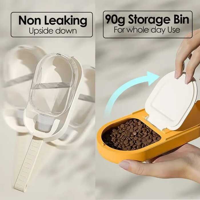 2 in 1 Portable Pet Water Bottle and Food Container Leak Proof Dispenser for Cats and Dogs