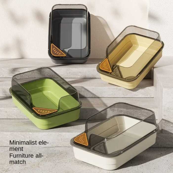 Corner Cut Extra Large Semi-Enclosed Litter Box for Cats