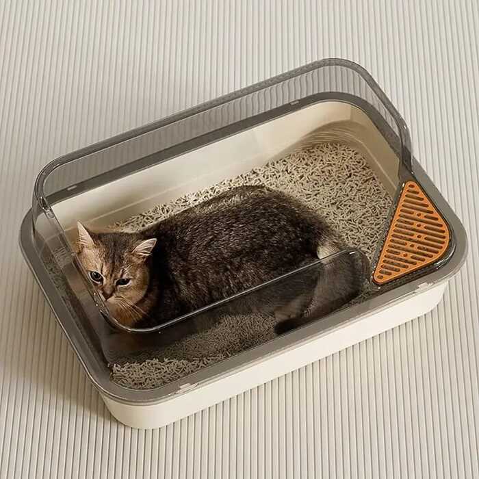 Corner Cut Extra Large Semi-Enclosed Litter Box for Cats