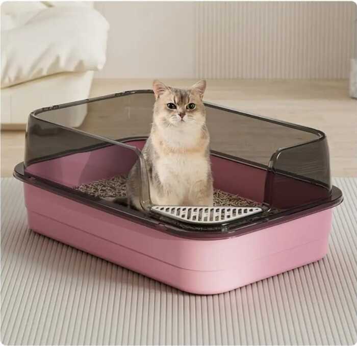 Corner Cut Extra Large Semi-Enclosed Litter Box for Cats