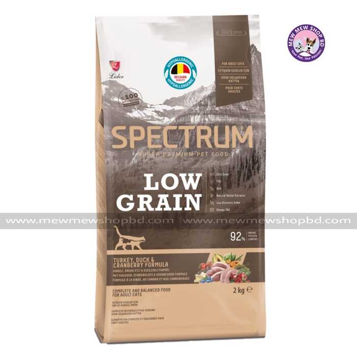 Spectrum Low Grain Adult Cat Food – Duck, Turkey & Cranberry 2kg