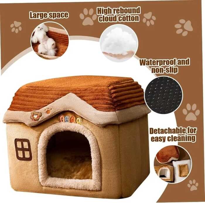 Super Premium Foldable Pet Cat & Puppy Bear Design House with Removable Cushion for All weather