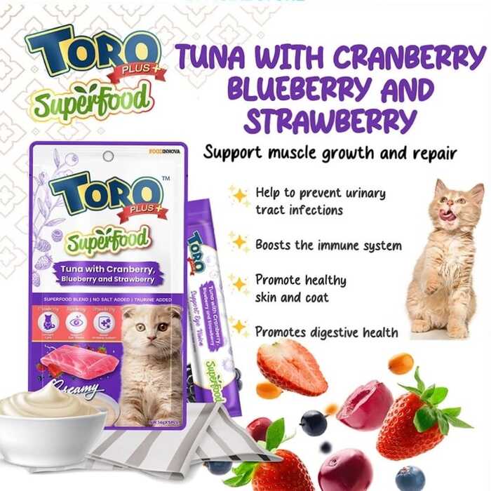 Toro Plus Superfood Cat Treat - Tuna with Cranberry, Blueberry, and Strawberry (14g x 5 pcs)