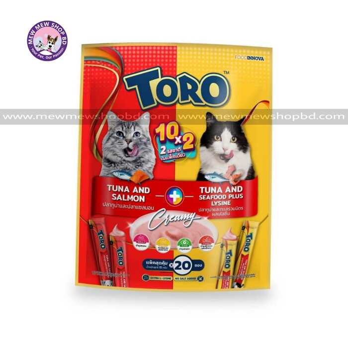 Toro Toro Cat Lick Creamy Treats Pack Tuna and Salmon & Tuna and Seafood Plus Lysine (15gx20pcs)