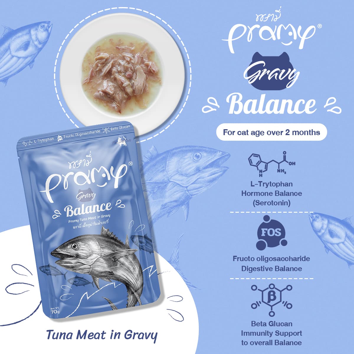 Pramy BALANCE Pouch Tuna Meat in Gravy for All Cats 70gm