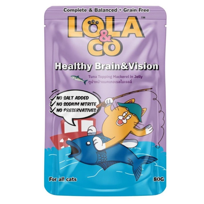 Lola & Co HEALTHY BRAIN & VISION Pouch Tuna Topping Mackerel in Jelly for All Cats 80gm