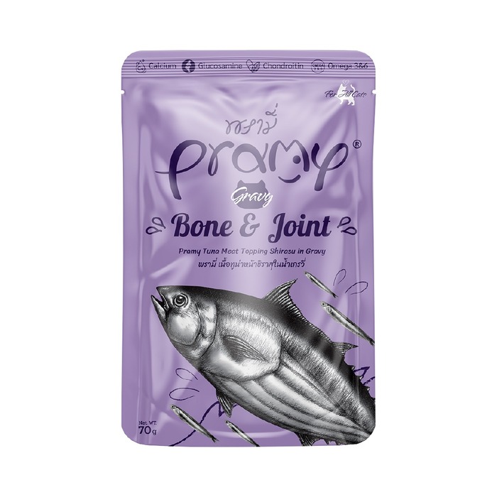 Pramy BONE & JOINT Pouch Tuna Meat Topping Shirasu in Gravy for All Cats 70gm