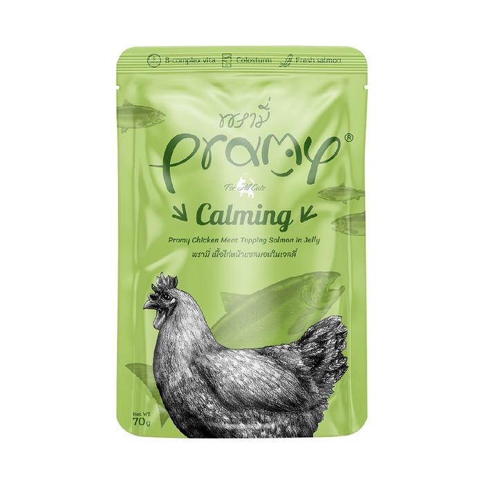 Pramy CALMING Pouch Chicken Meat Topping Salmon in Jelly for Adult 70gm