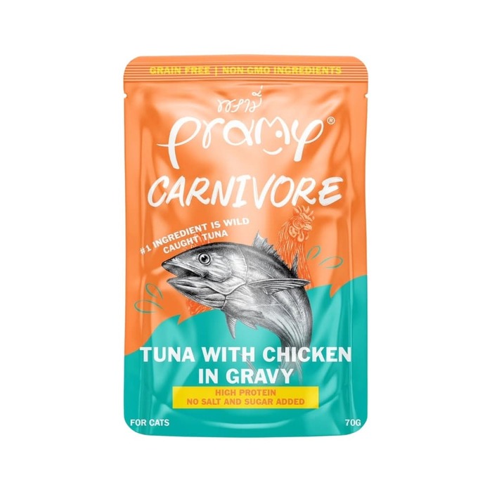 Pramy Carnivore Pouch Tuna with Chicken in Gravy for All Cats 70gm