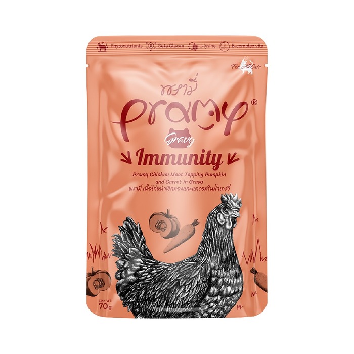 Pramy IMMUNITY Pouch Chicken Meat Topping Pumpkin and Carrot in Gravy for All Cats 70gm