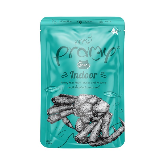 Pramy INDOOR Pouch Tuna Meat Topping Crab in Gravy for All Cats 70gm