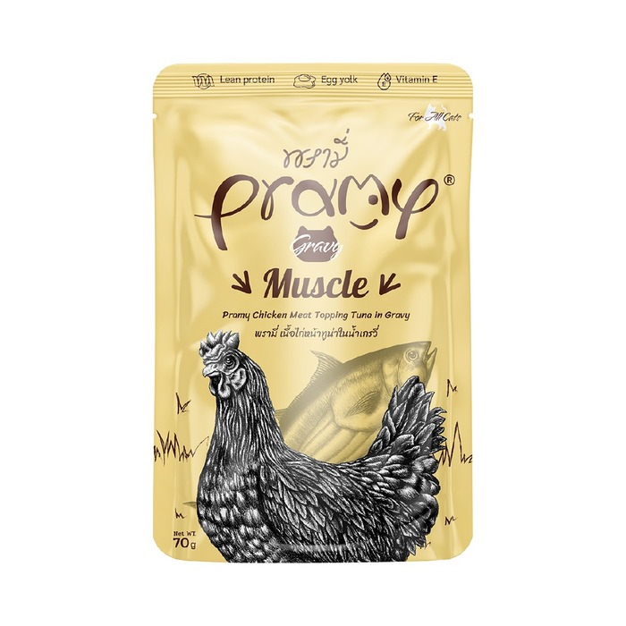 Pramy MUSCLE Pouch Chicken Meat Topping Tuna Meat in Gravy for All Cats 70gm