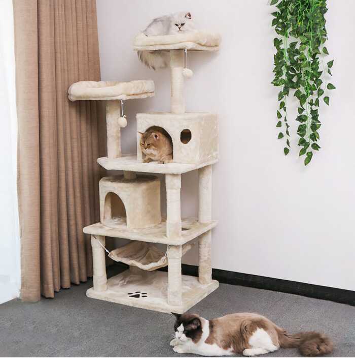 6 Layer Cat Scratching Tree House with Ground Hammock for Cat
