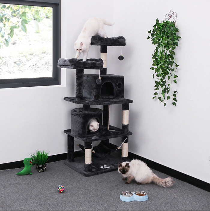 6 Layer Cat Scratching Tree House with Ground Hammock for Cat