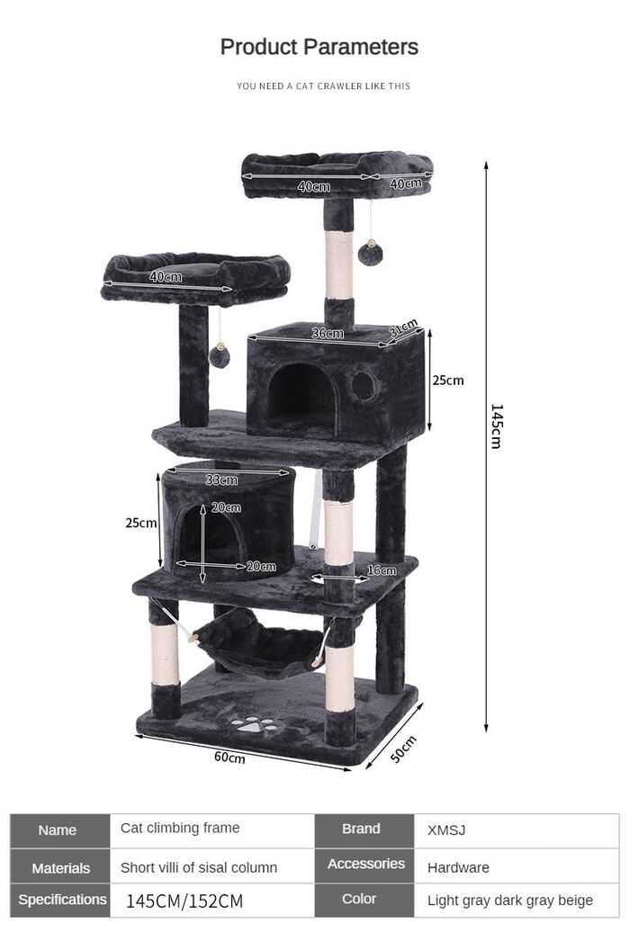 6 Layer Cat Scratching Tree House with Ground Hammock for Cat