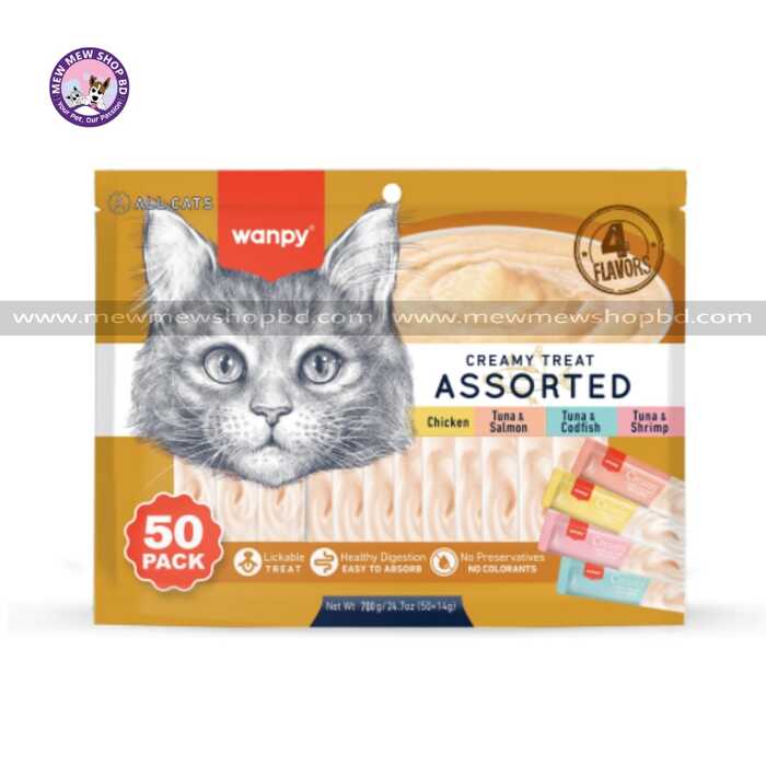 Wanpy 50 pcs Assorted 4 Flavor Creamy Cat Treats
