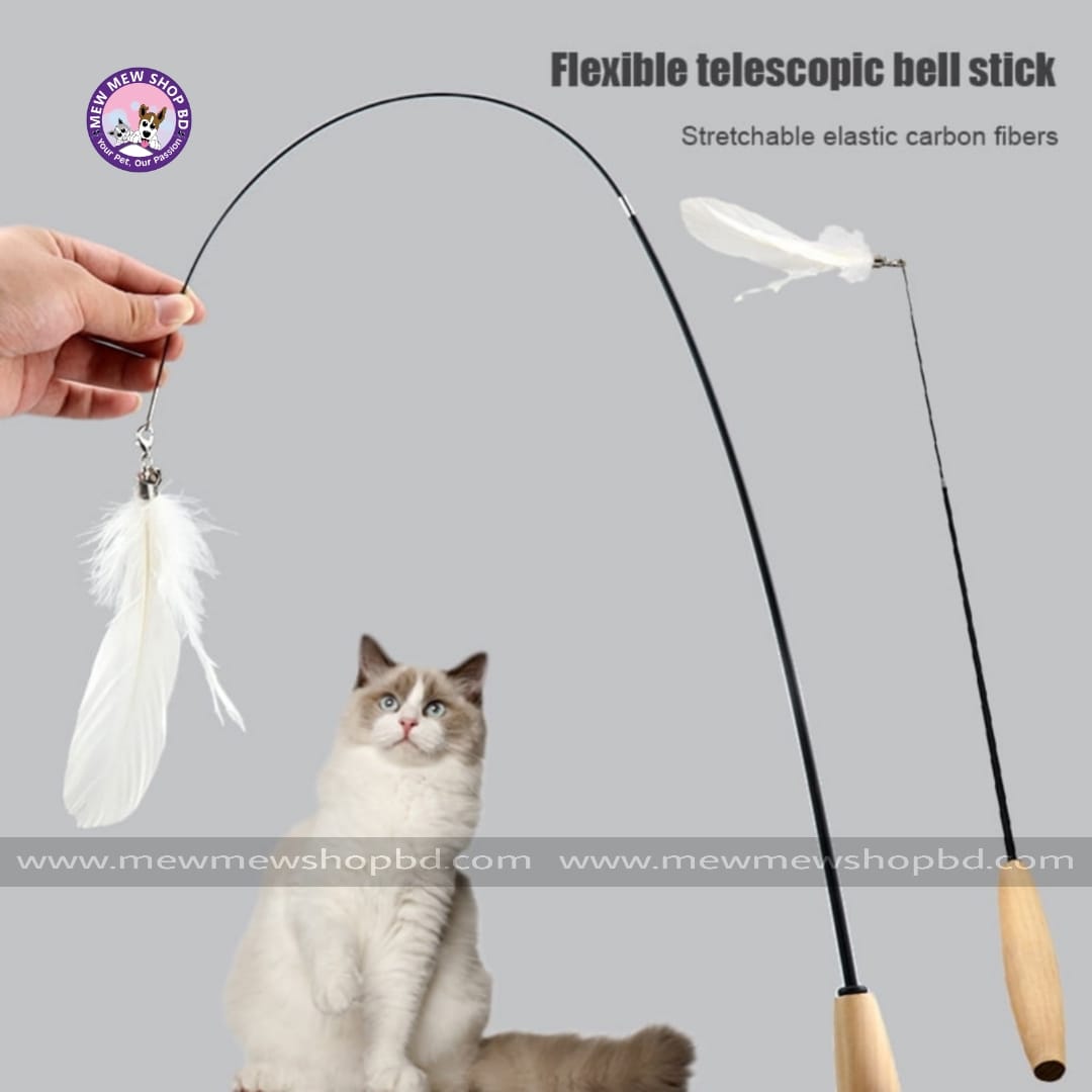 Wooden Handle Fishing Rod Teaser for Pet Cat Interactive Toy