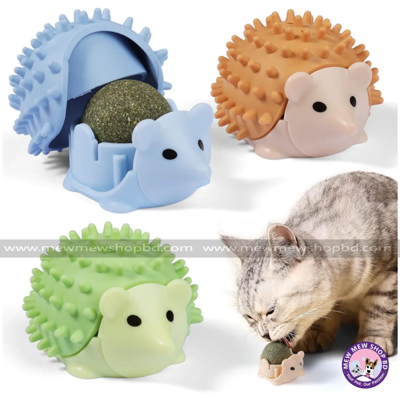 CAT SELF GROOMER with Hedgehog shaped catnip ball toy Licking & Scratching