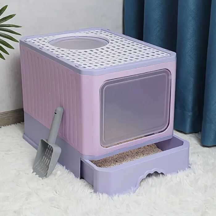 Pet Cat Toilet Litter Box with Lid Drawer System Foldable Large Including Pastic Scoop (Inside Dhaka Only)