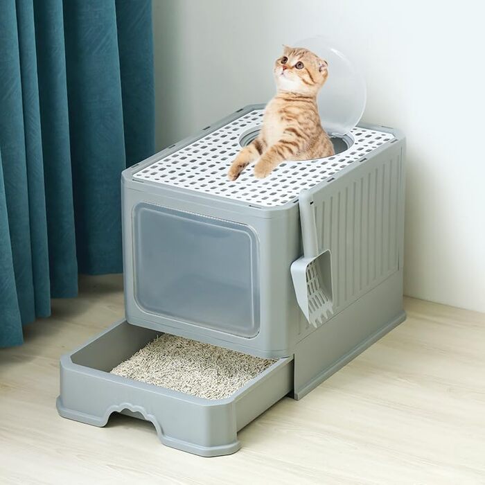 Pet Cat Toilet Litter Box with Lid Drawer System Foldable Large Including Pastic Scoop (Inside Dhaka Only)