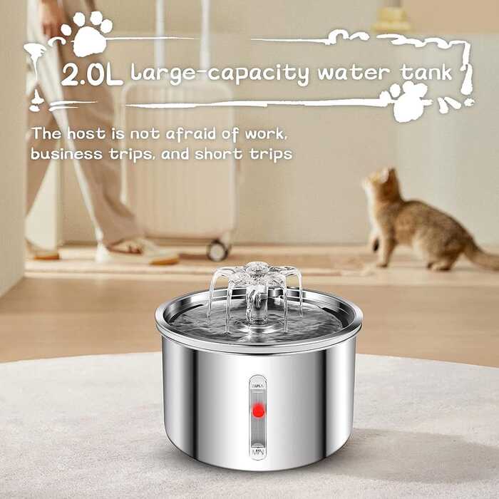 2L Automatic Pet Water Fountain 304 Stainless Steel Cat Dog Water Fountain Ultra-Quiet Pump Cat Dog Bowl Fountain for Cats Dogs (Model B)