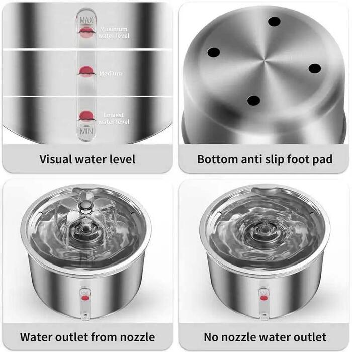 2L Automatic Pet Water Fountain 304 Stainless Steel Cat Dog Water Fountain Ultra-Quiet Pump Cat Dog Bowl Fountain for Cats Dogs (Model B)